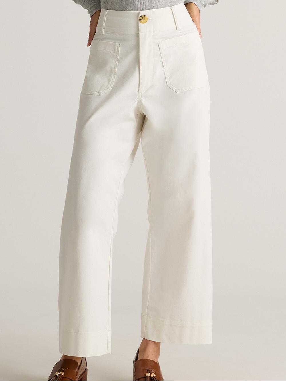 Quince Organic Stretch Cotton Chino Patch Pocket Cropped Wide Leg Pants 8 NWT